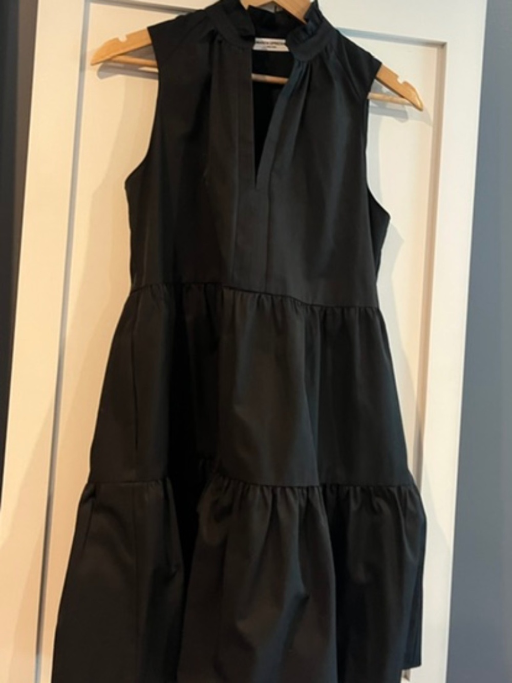 Amanda Uprichard Black Sleeveless Dress with Vneck and Mini Bubble Skirt